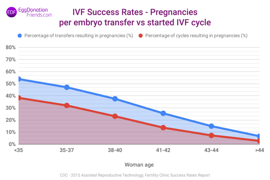 IVF success rates - pregnancies per embryo transfer vs started IVF cycle